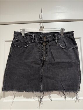 All Saints Black Washed Denim Mini Skirt with Ring Zip